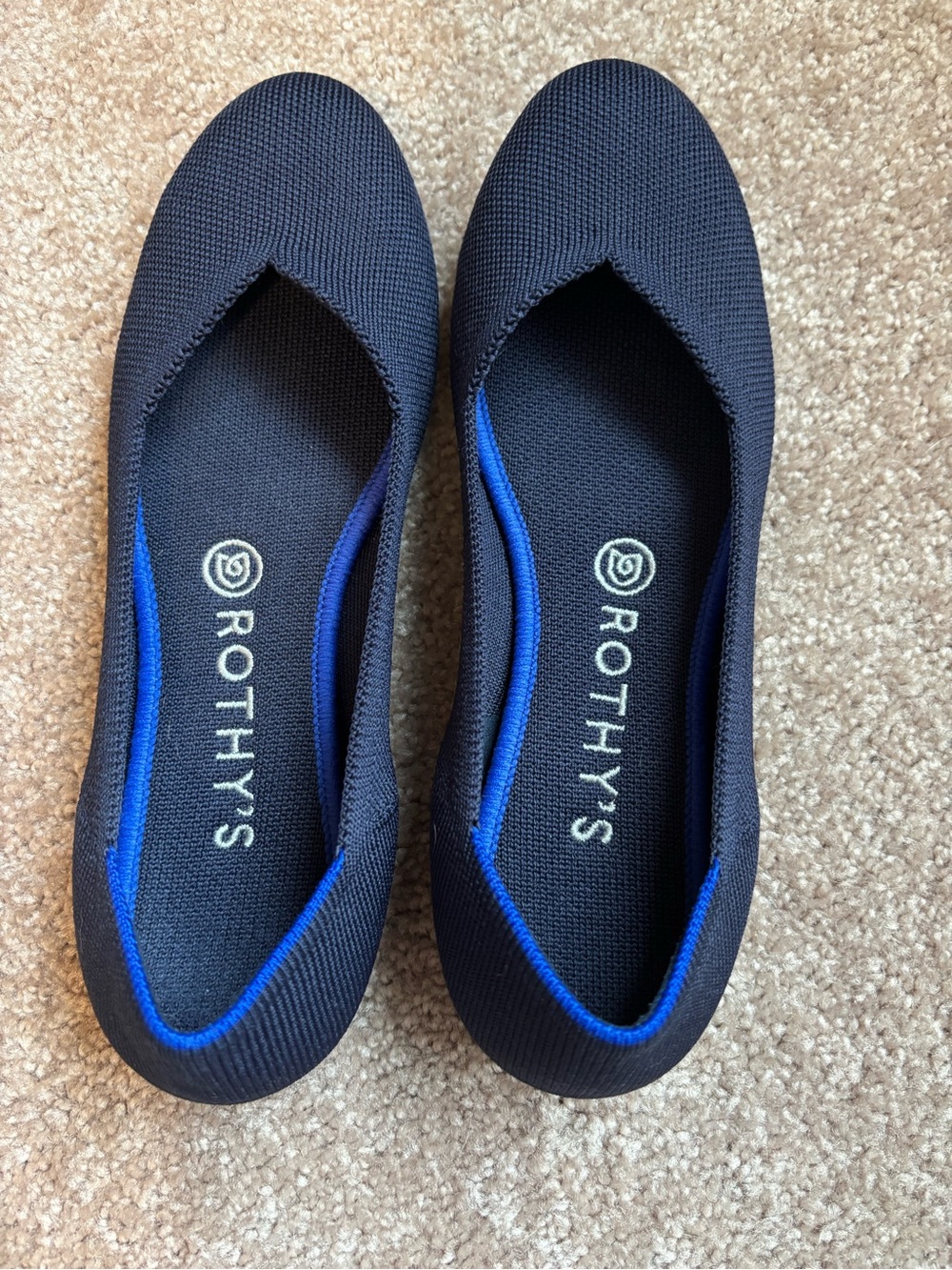 Rothy's Navy Knit Ballet Flats with Blue Trim